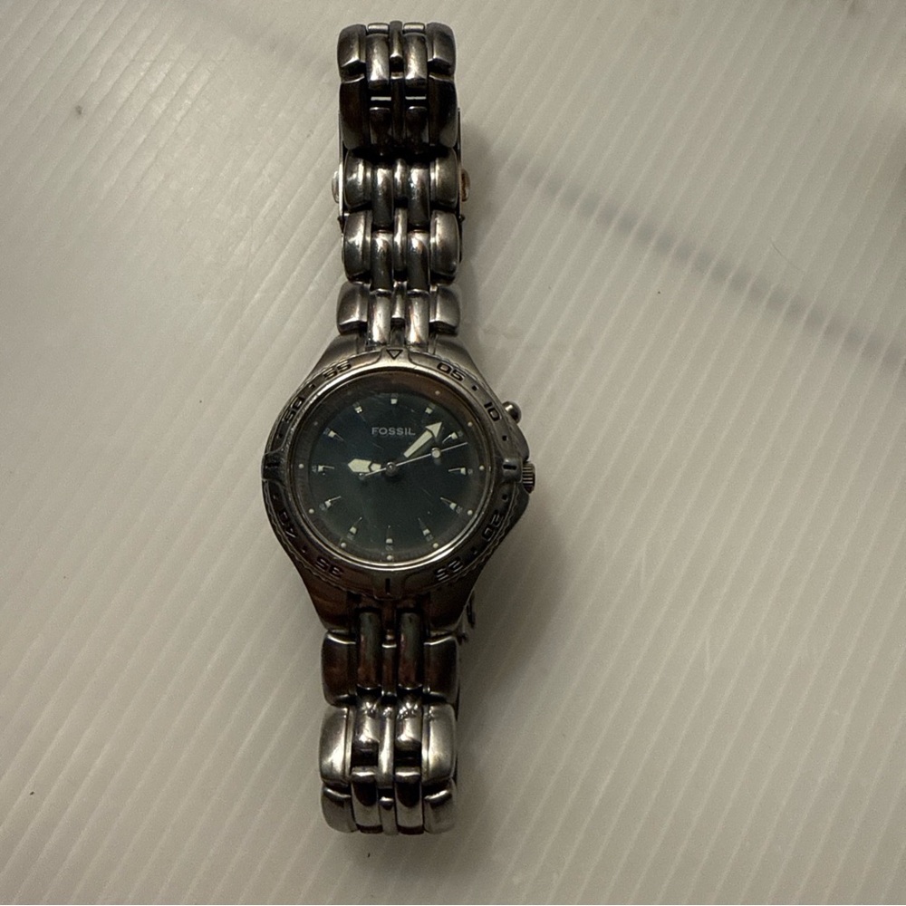 Fossil Neutra Chronograph Quartz Blue Dial All Stainless Watch *needs battery*